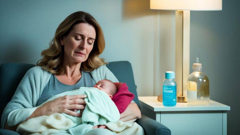 Mother coping with breastfeeding exhaustion